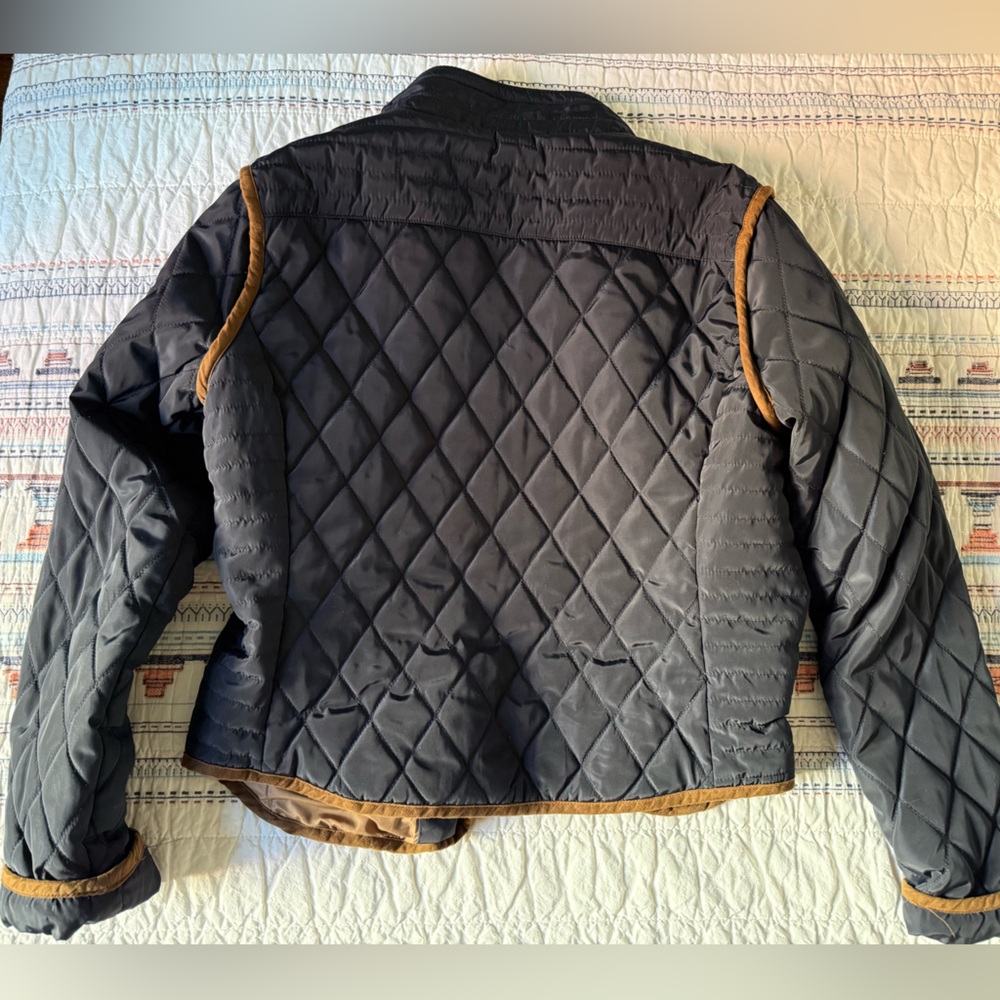 Zara Navy Quilted Jacket with Tan Trim - Picture 4 of 4